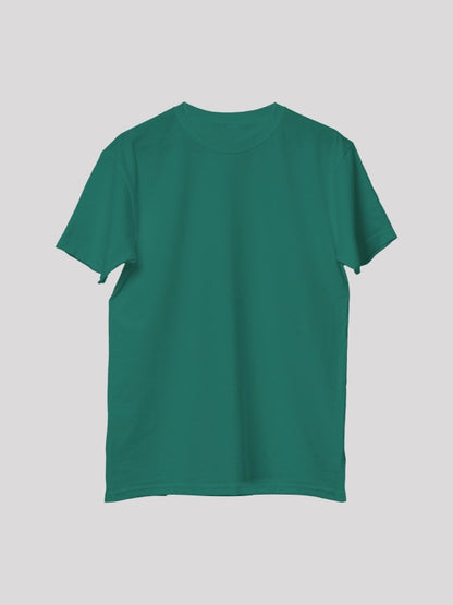 Teal Green Solid Round Neck Regular Fit Cotton T-shirt