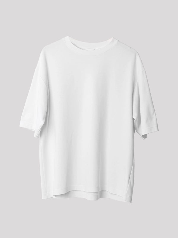 White Solid Round Neck Oversized Cotton T-shirt