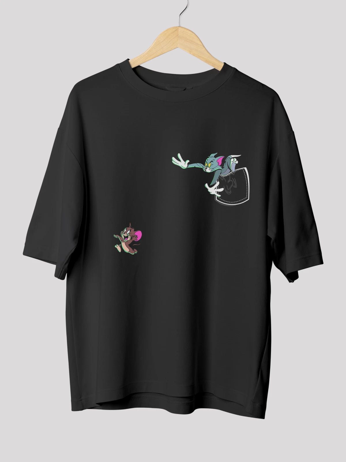 Tom & Jerry Oversized Black T-Shirt For Men