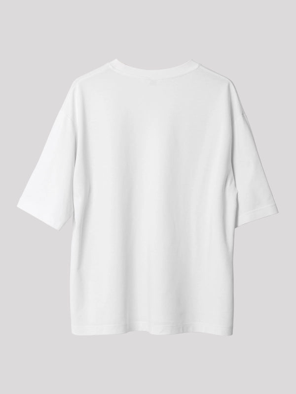 White Solid Round Neck Oversized Cotton T-shirt