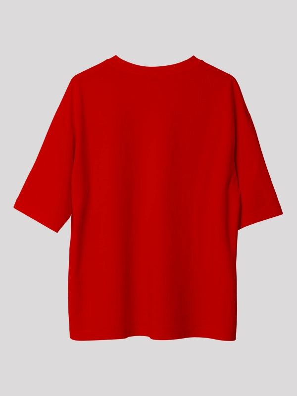 Red Solid Round Neck Oversized Cotton T-shirt