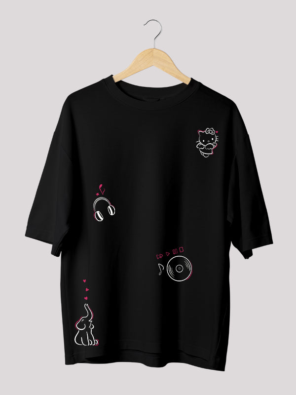 Levitating Doodle Art Cool Oversized Streetwear T-shirt