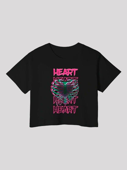 Caged Heart Black Crop Top For Women