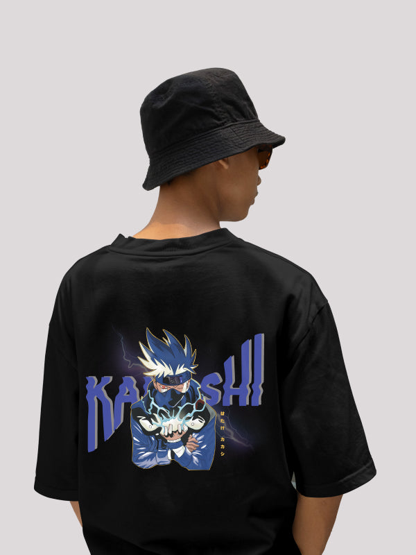 Kakashi: Naruto themed Black Oversized Anime T-shirt