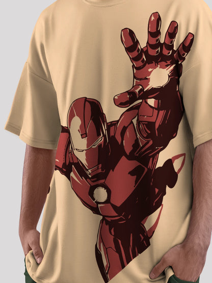 Invincible Ironman Beige Oversized Printed T- shirt