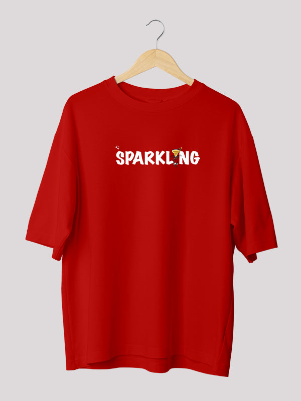 Sparkling Champagne Cute Back-Print Red Oversized T-shirt