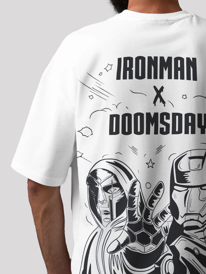 Edgy Ironman X Doomsday White Oversized Marvel T-shirt