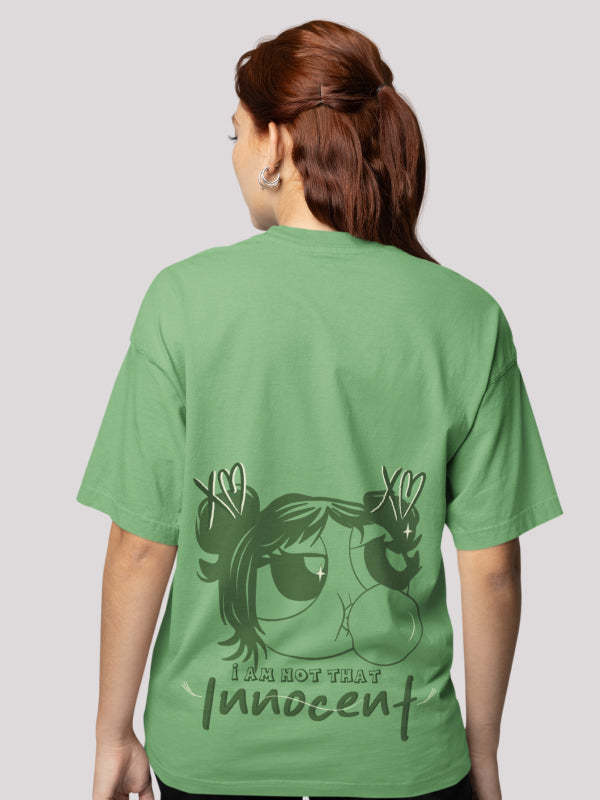 Cute Cartoon Print Green Oversized T-shirt