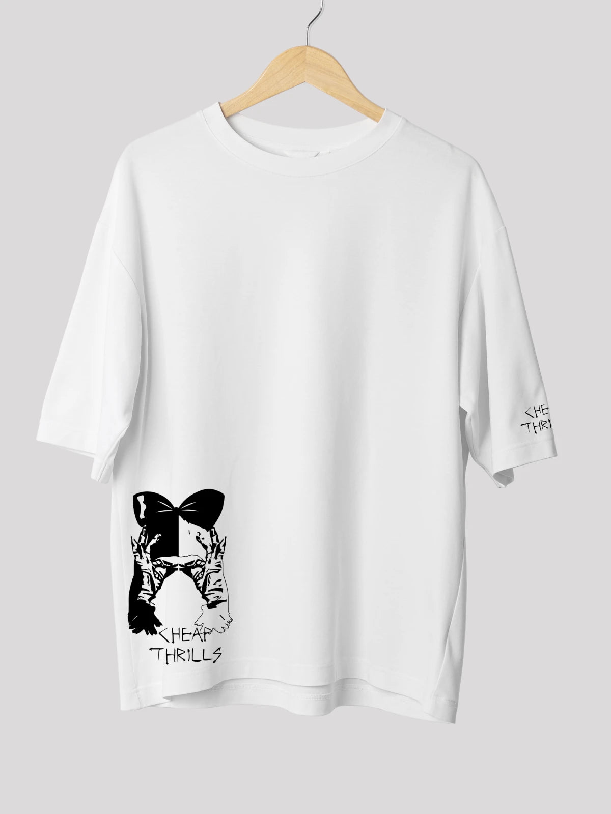 White Cheap Thrills Music-themed Oversized T-shirt