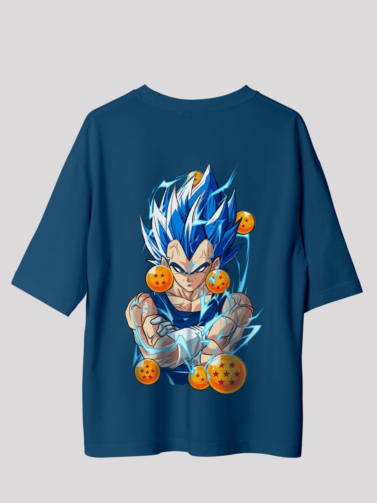 Vegeta Power Anime Unisex Oversized  T-shirt-Navy blue 