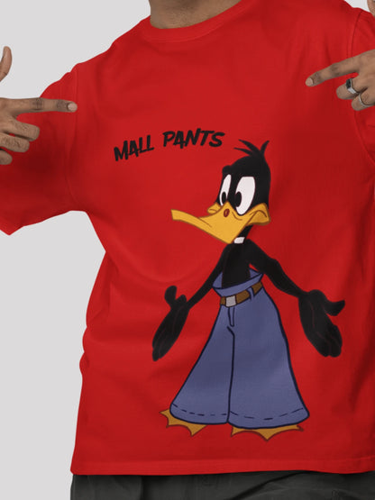 Daffy Duck: Looney Tunes Themed Red Cartoon Print  Oversized T-shirt