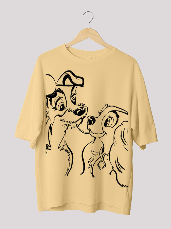 Lady and The Tramp: Beige Disney Themed Cute Women's Oversized T-shirt