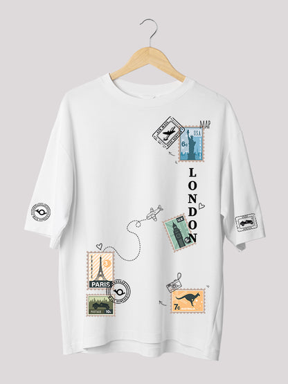 Explore: White Oversized Comfy T-shirt for Travel Lovers