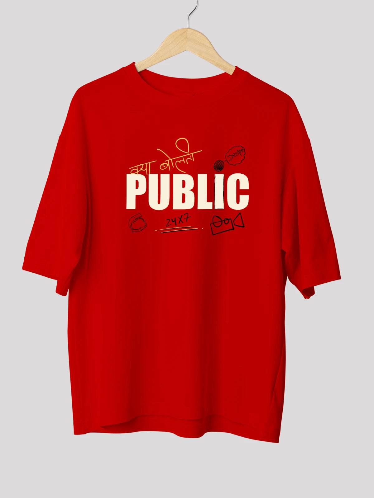 Kya Bolti Public: Bombay Themed Red Streetwear Oversized T-shirt