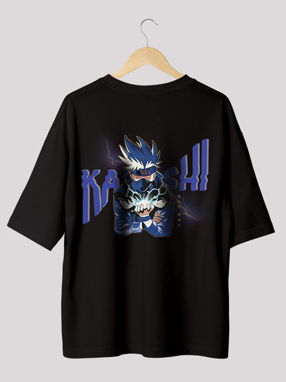 Kakashi: Naruto themed Black Oversized Anime T-shirt