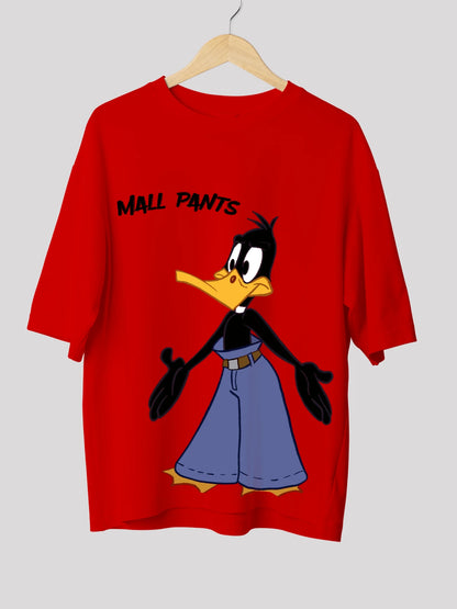 Daffy Duck: Looney Tunes Themed Red Cartoon Print  Oversized T-shirt