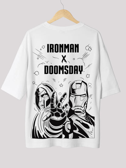 Edgy Ironman X Doomsday White Oversized Marvel T-shirt