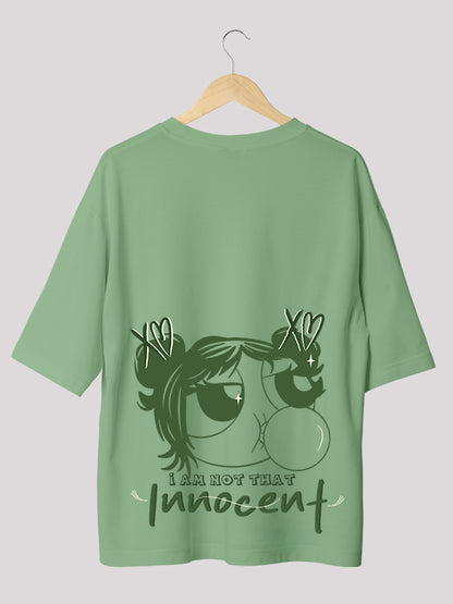 Cute Cartoon Print Green Oversized T-shirt