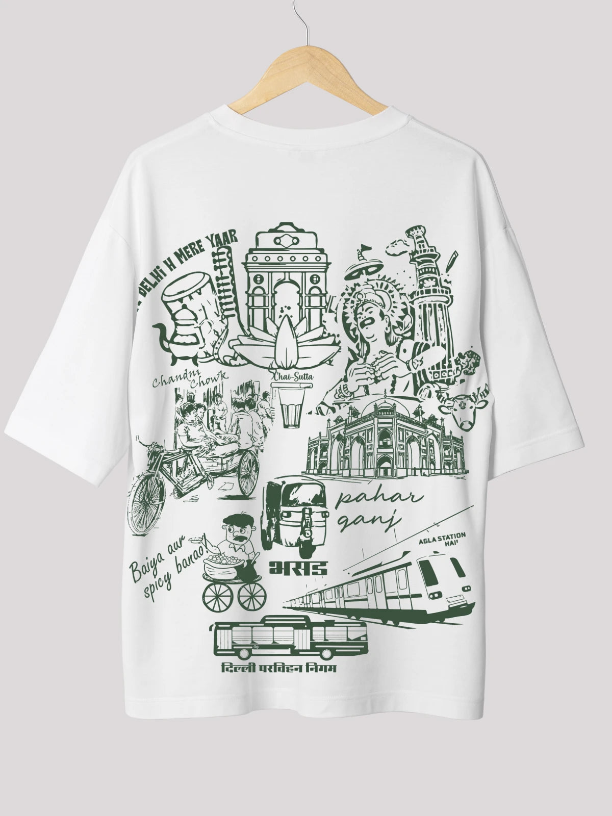 Delhi Se Hu: City-Themed White Back Print Oversized T-shirt