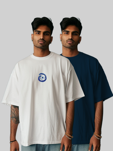 Evil Eye & Plain Navy Blue Oversize T-Shirt