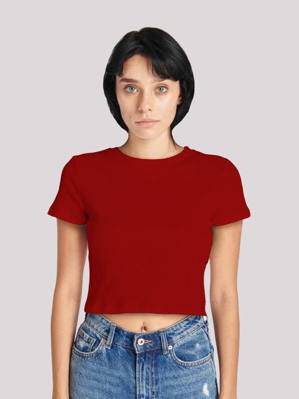 Maroon Plain Crop Top for Women