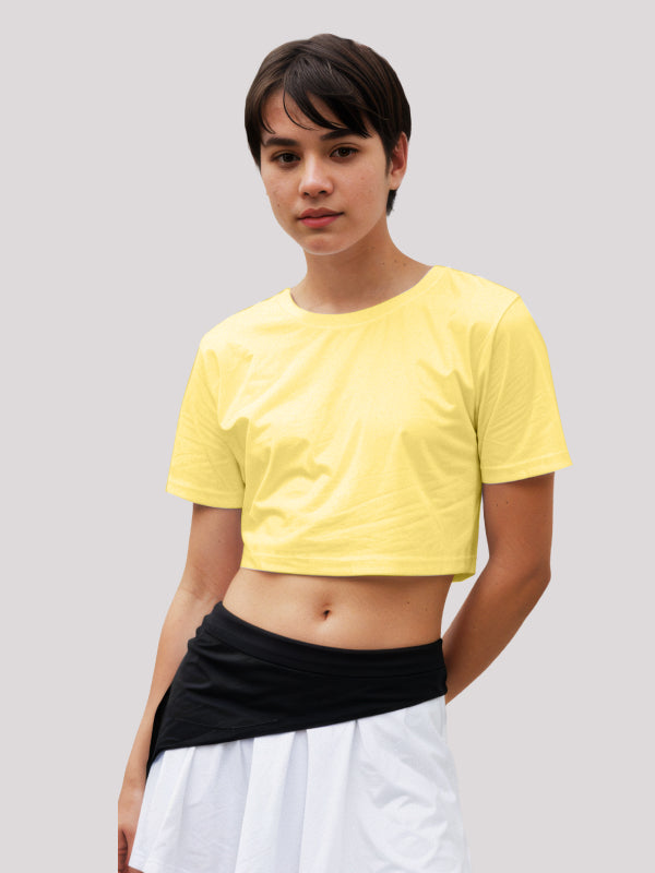 Mustard Yellow Plain Crop Top for Women