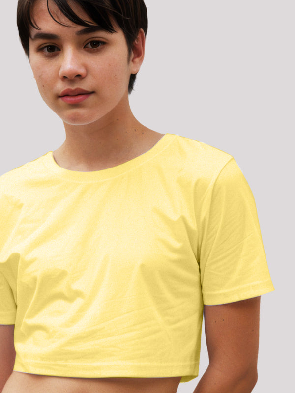 Mustard Yellow Plain Crop Top for Women