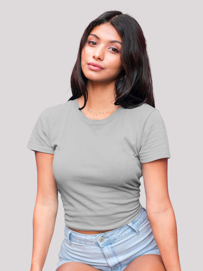 Melange Grey Plain Crop Top for Women