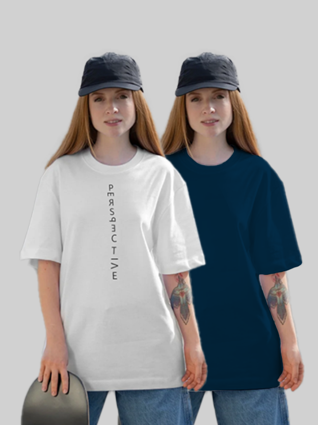 Perspective & Plain Navy Blue Oversize T-Shirt