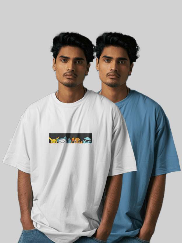 Pokemon & Plain Baby Blue Oversize T-Shirt