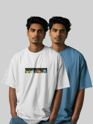 Pokemon & Plain Baby Blue Oversize T-Shirt