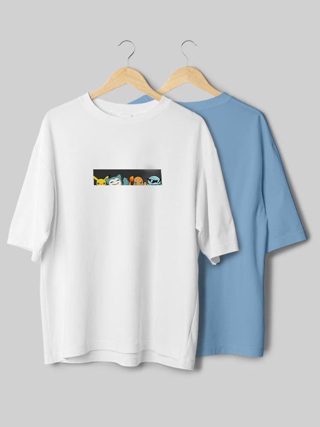 Pokemon & Plain Baby Blue Oversize T-Shirt