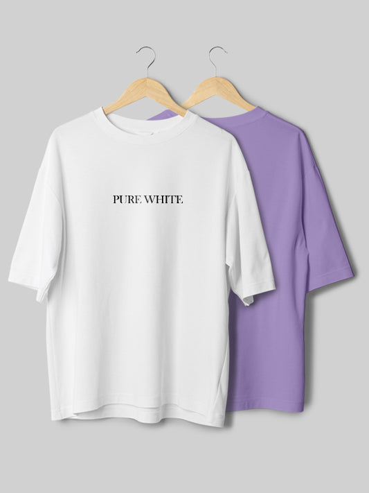 Pure White & Plain Iris Lavender Oversize T-Shirt