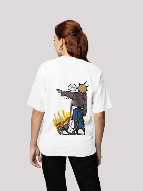 Eternal Flame Zlaata- White Graphic Unisex Oversized T- Shirt