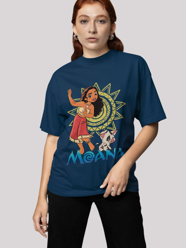 Moana: The Voyager Oversized Graphic Cotton T-shirt for Women