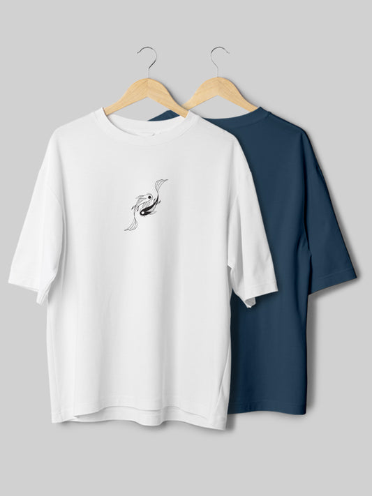 Yin Yan graphic & Plain Navy Blue Oversize T-shirt