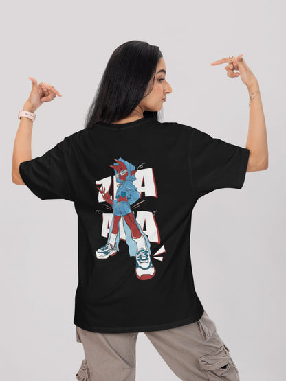 Street Scribble Zlaata- Cartoon Printed Oversized T- Shirt