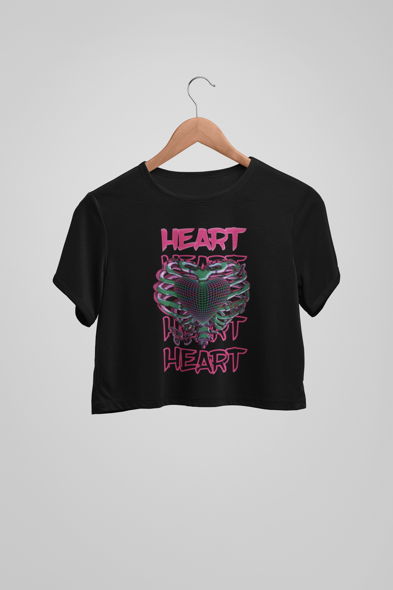 Caged Heart Black Crop Top For Women