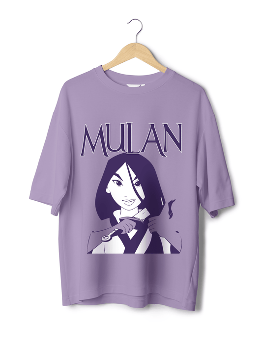 Lavender Mulan Front Print Oversized T-shirt