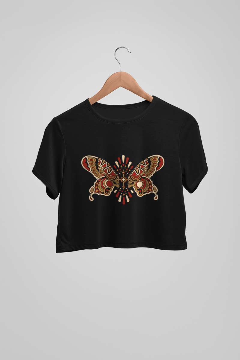Butterfly Black Crop Top For Women